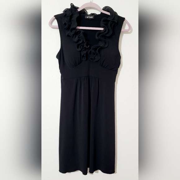 Y2K A. Byer Dress Womans Size Medium ruffle Neck Sleeveless Made In USA Black - Picture 2 of 11